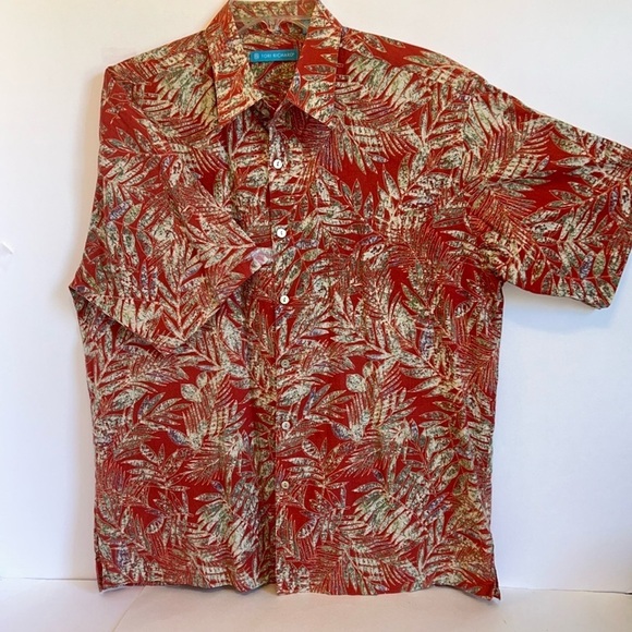 Tori Richard  Rust, Green and Cream Tropical Palms Button Down Shirt Men’s Large - Picture 1 of 9